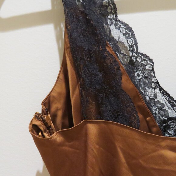 ABERCROMBIE & FITCH Satin Lace Midi Slip Dress Terracotta Y2K Friends Holidays - Picture 12 of 16